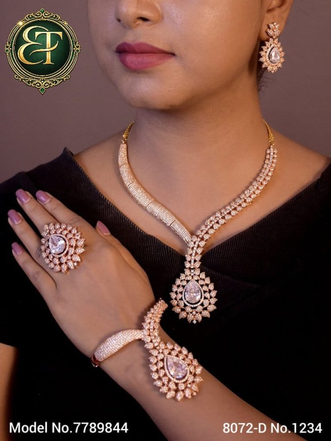 Rose Radiance Bridal Necklace Set (Rose Gold Tone)