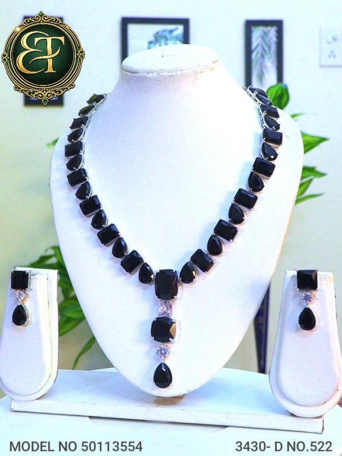Jet Noir Statement Necklace & Drop Earrings Set