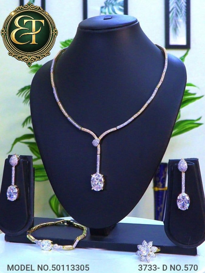 Crystal Teardrop Pendant Necklace & Bracelet Set with Earrings