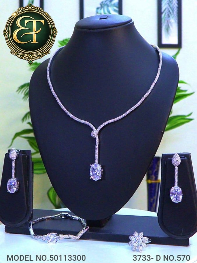 Silver Crystal Yoke Pendant Necklace & Drop Earrings Set