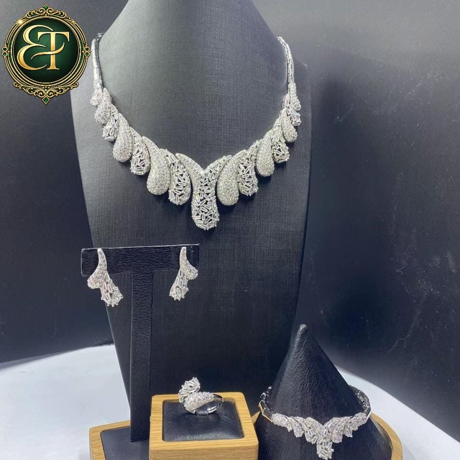 Silver Drop Vine Necklace Set